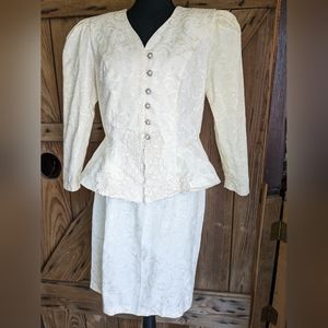 Vintage David Rose Women's Blouse / Skirt Set long sleeves Creme Size 12 S-1